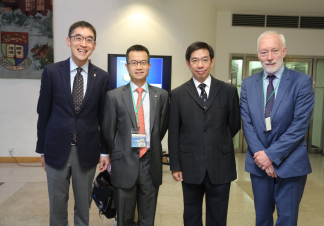 (From left) Mr Douglas So, Vice-President and Pro-Vice-Chancellor (Institutional Advancement) of HKU, Mr Leong Cheung, Executive Director, Charities and Community of The Hong Kong Jockey Club, Professor Eric Chen, Jockey Club Early Psychosis Project Director and Clinical Professor and Head of Department of Psychiatry, Li Ka Shing Faculty of Medicine, HKU and Professor Patrick McGorry took a group photo.  